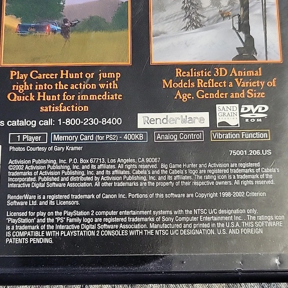 Cabela's Big Game Hunter for the PlayStation 2 Book Included